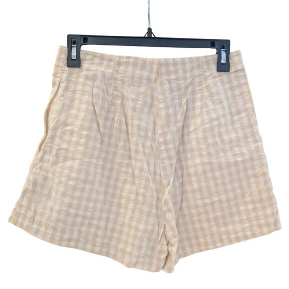 H&M Beige Gingham Linen Cotton Shorts Size 6 | Neutral Summer Classic - Picture 2 of 6